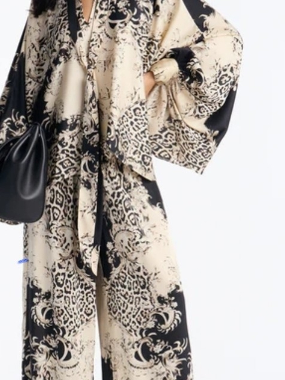 Fashion Nova Oversized Black & Cream Printed Pant Set - Picture 2 of 4